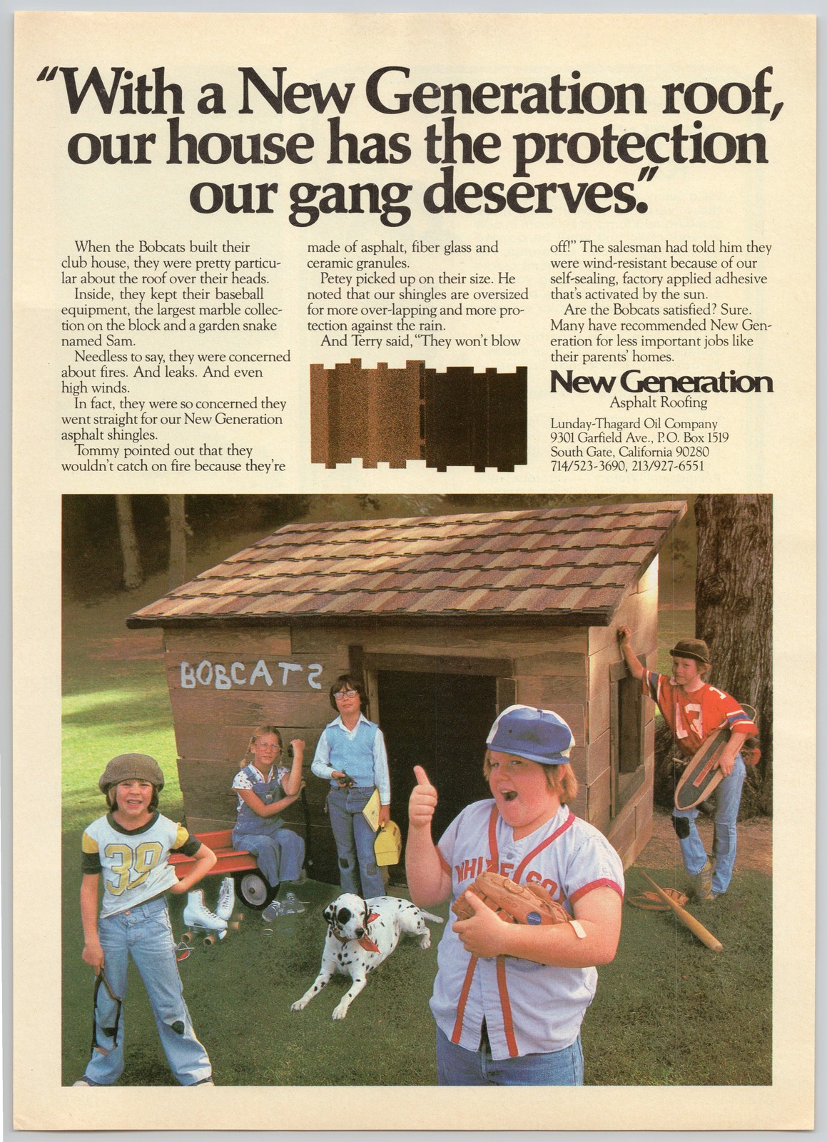 New Generation Roofing Gang’s House Asphalt Fiber Glass 1980 Vintage Print Ad