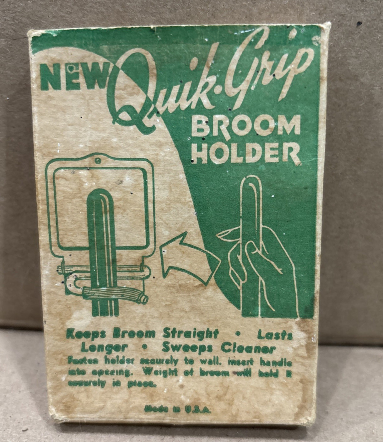 Vtg Metal Advertising Quik-Grip Broom Holder Evans Bag Company NOS Canton Ga