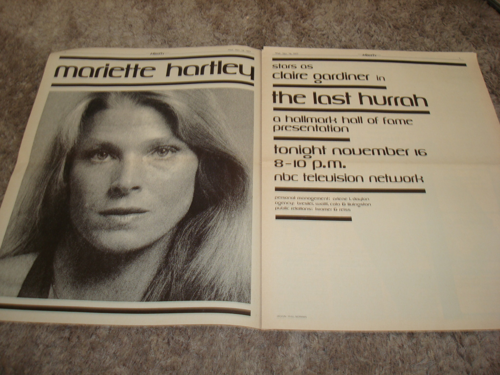 MARIETTE HARTLEY 1977 Emmy ad in “The Last Hurrah”, The Incredible Hulk star