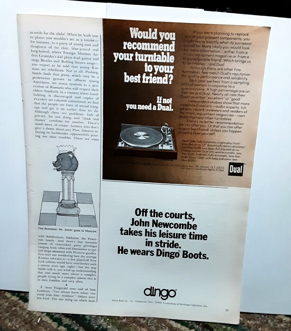 1976 Dual Record Turntable and Dingo Boots Original Print Ad vintage