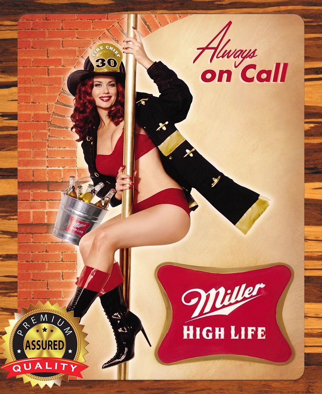 Miller High Life – Fire Pinup – Man Cave – Metal Beer Sign 11 x 14