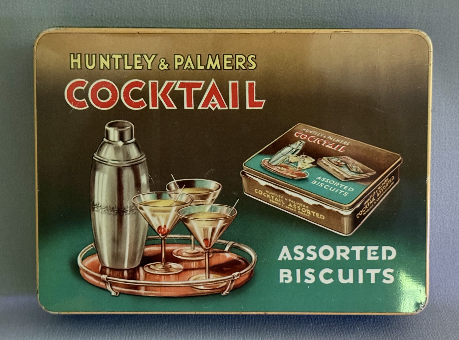 Vintage Huntley & Palmers ‘Cocktail Assorted Biscuits’ Tin Great Litho Graphics!