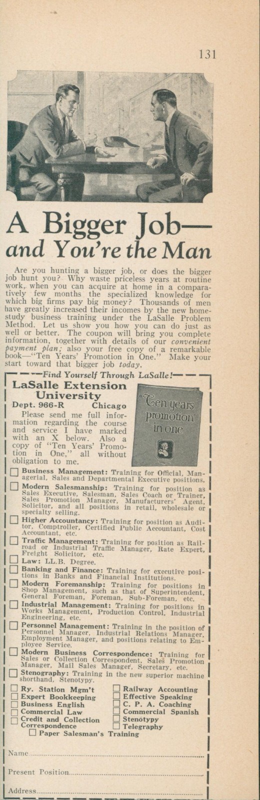 1931 Bigger Job For You Find Yourself LaSalle Extension University Ad RB1