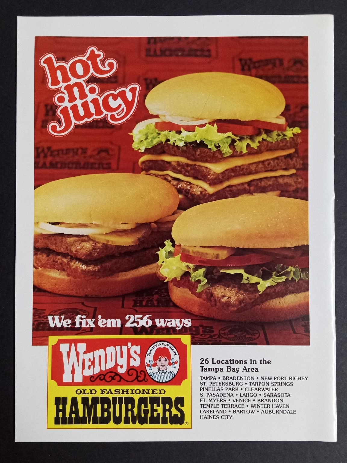 Wendy’s Magazine Ad Hot n Juicy Hamburgers 1970s Fast Food