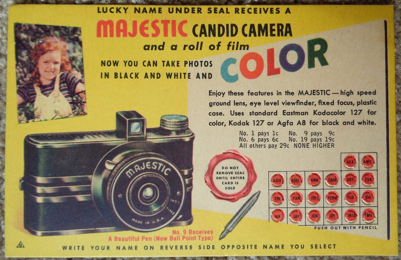 PUNCH CARD 1940 Majestic Candid Camera Advertising 2-Sided