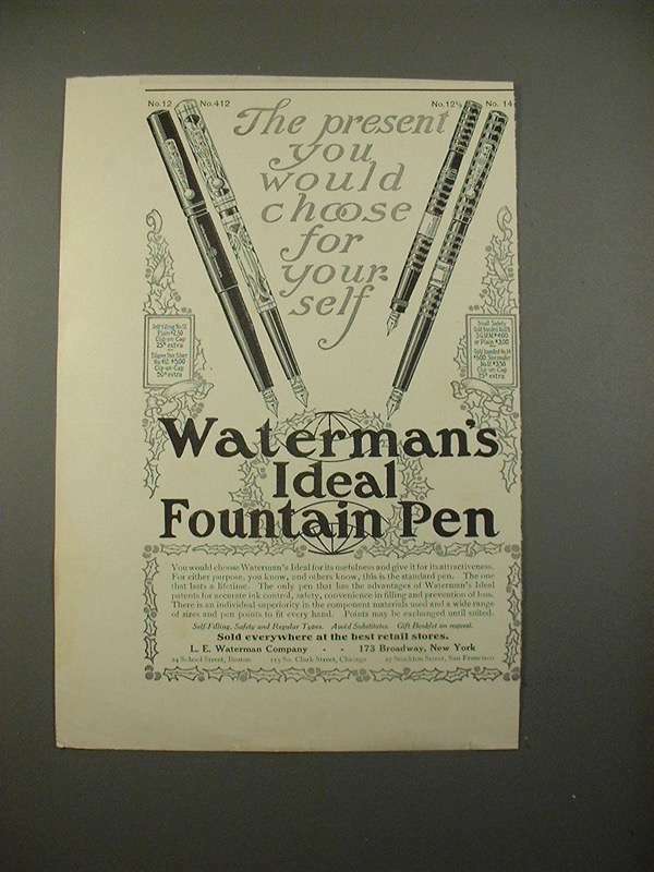 1914 Waterman’s No 12, 412, 12 1/2, 14 Pen Ad!