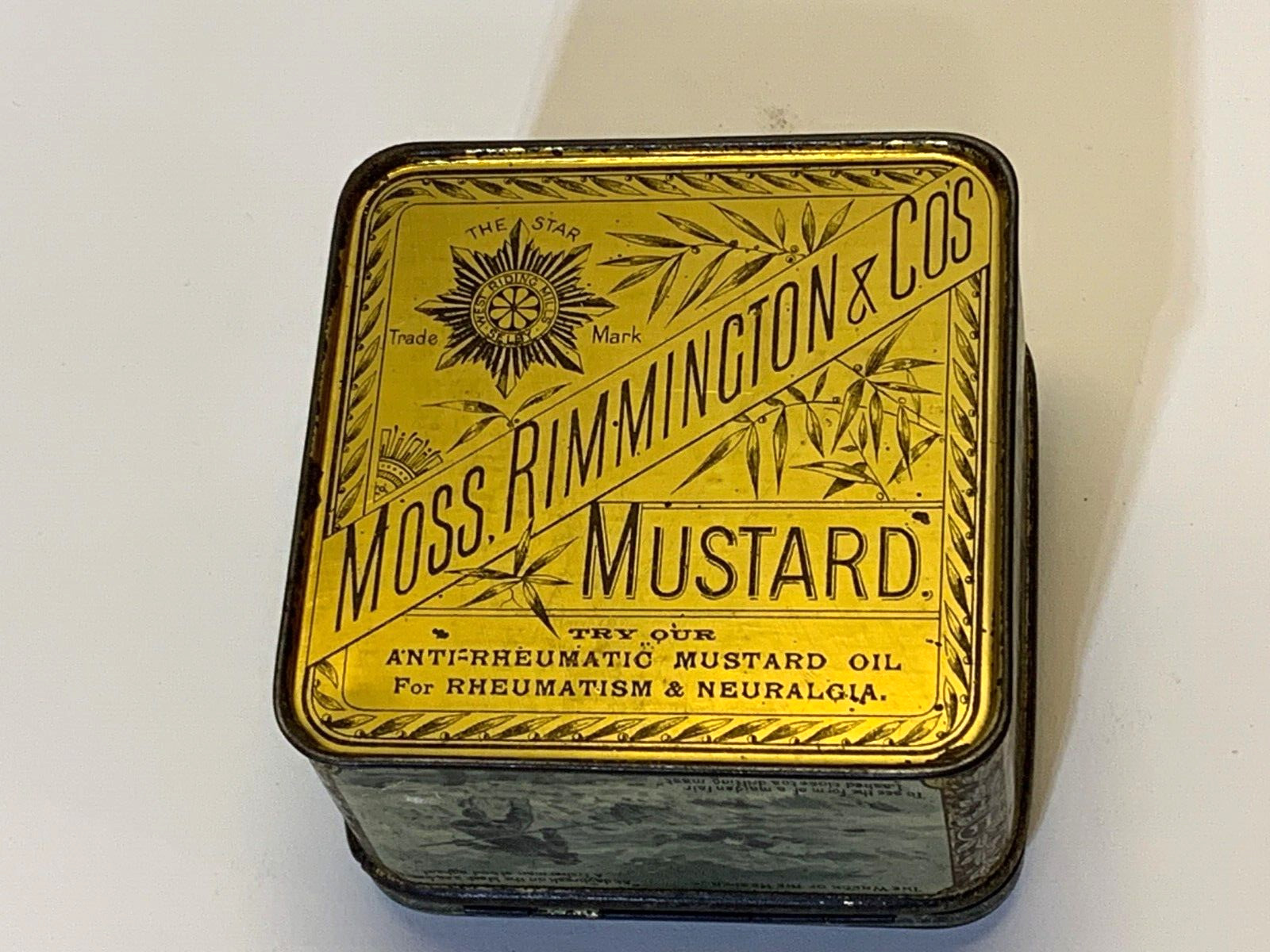 Moss Rimmington Mustard Tin – Quack Medicine – Longfellow Hiawatha Ocean Scenes
