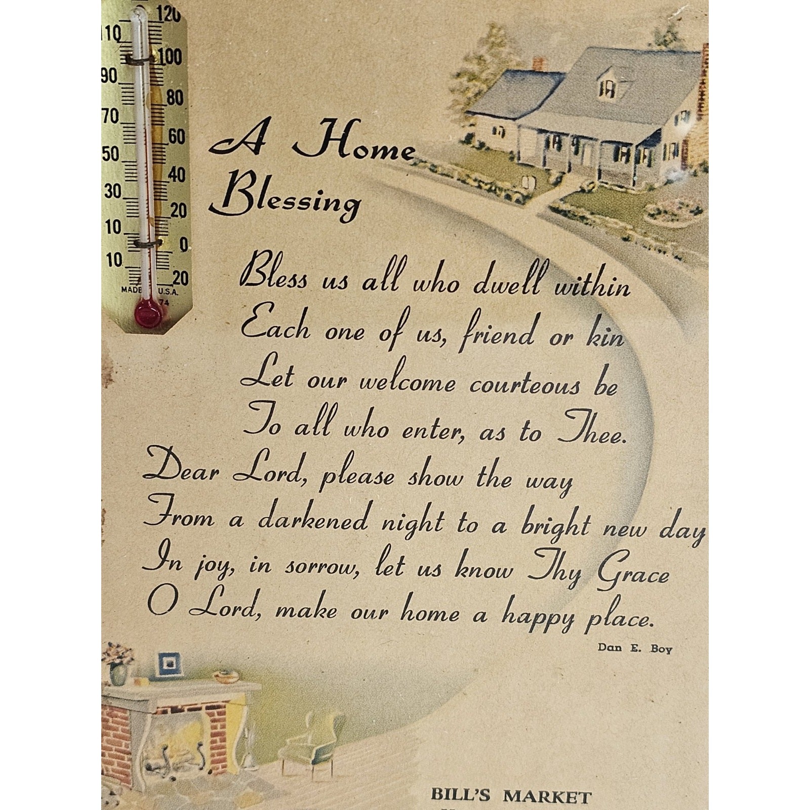 VTG Bill’s Market Meats & Groceries “A Home Blessing” Thermometerm 5″ x 7″