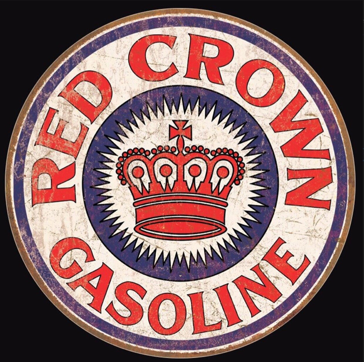 Red Crown Gasoline On A 11.75” Diameter Round Aluminum Sign