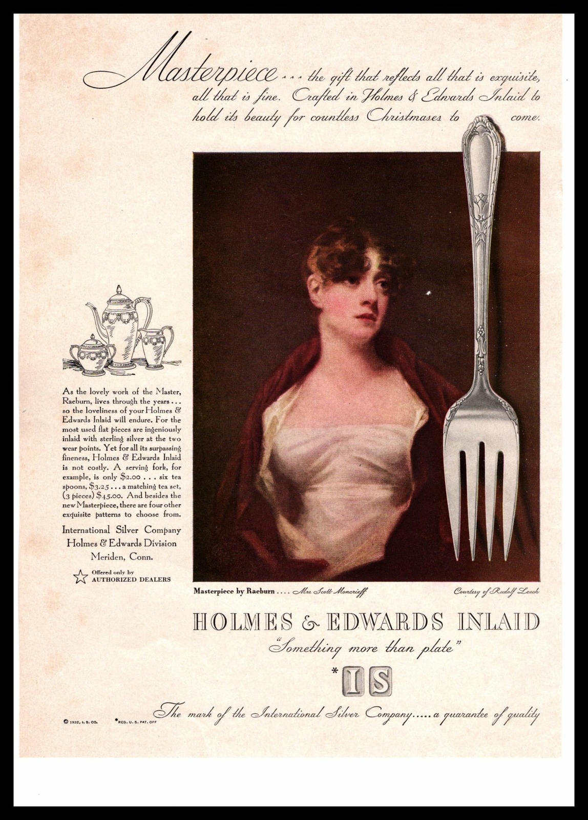 1932 Holmes & Edwards Inlaid Mrs. Scott Moncrieff By Sir Henry Raeburn Print Ad