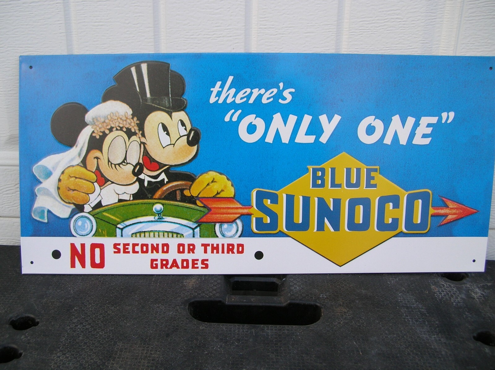 Mickey Mouse Blue SUNOCO Oil Embossed Metal Sign 18.5×8.5 New