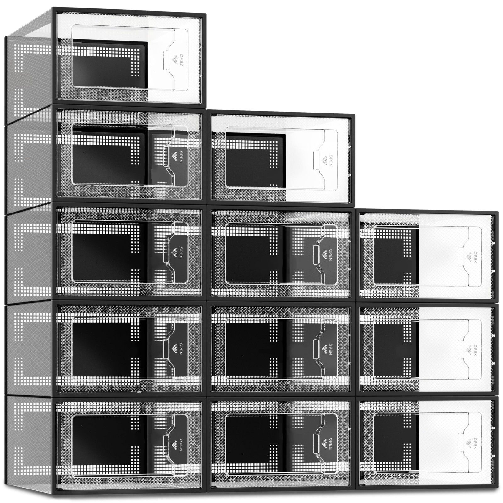 SEE SPRING 12 Pack Clear Plastic Stackable Shoe Storage Boxes Organizer