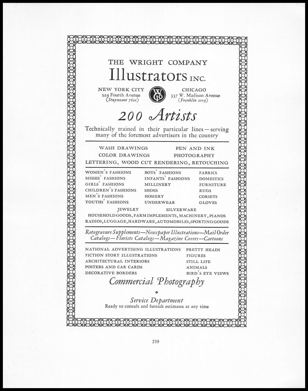 1926 The Wright Company New York City Chicago IL 200 Artists Drawings Print Ad