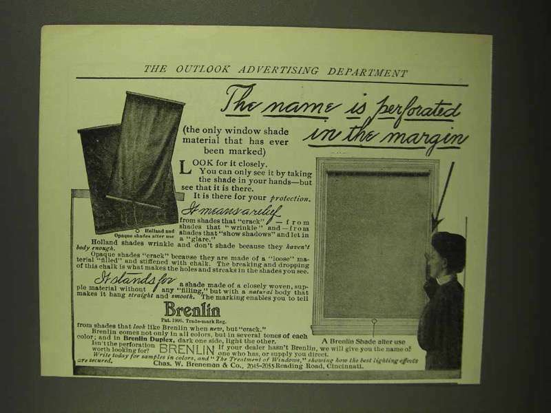 1908 Brenlin Window Shades Ad – Name is Perforated