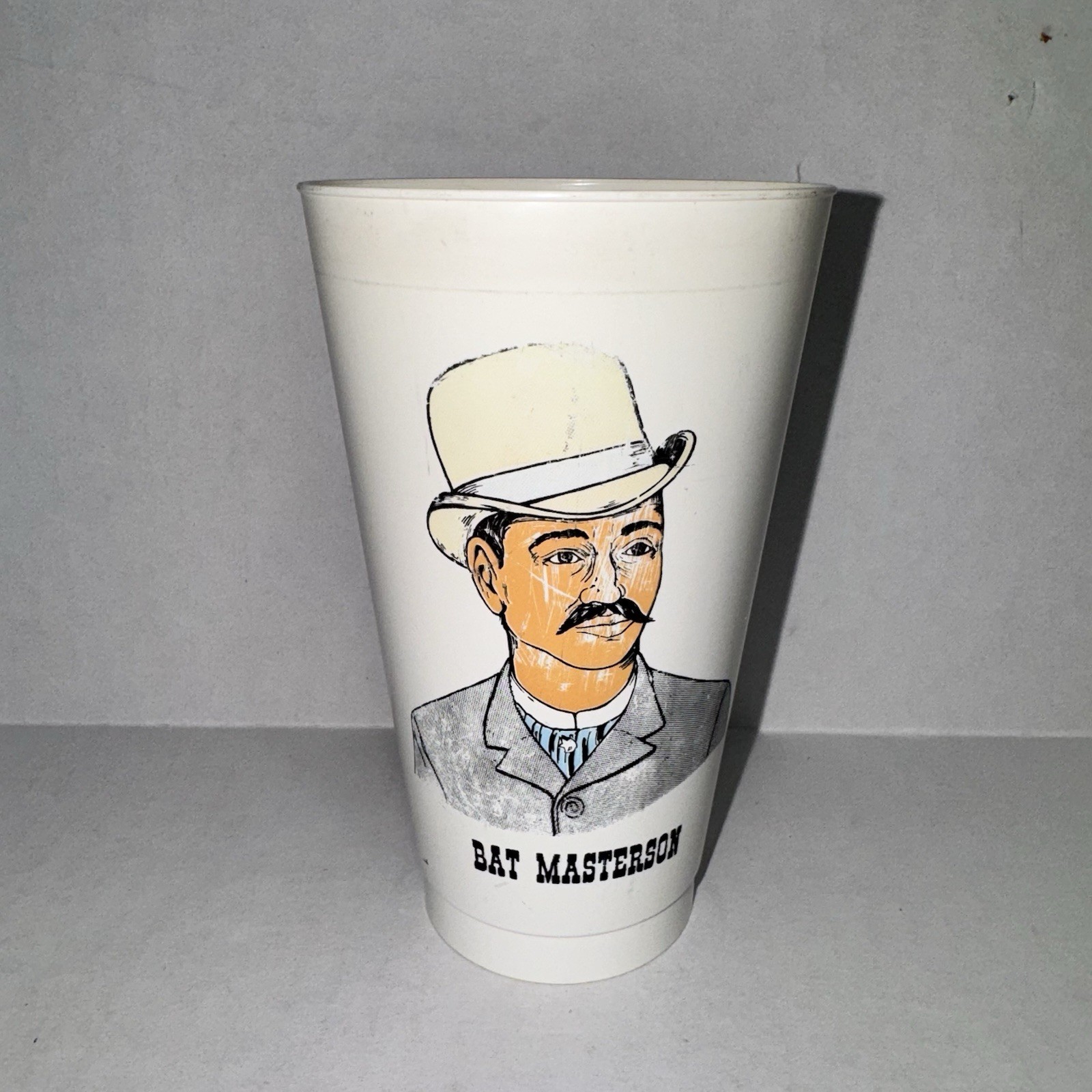 Vintage 1970’s 7-Eleven Bat Masterson 7-11 Amoco Old West Cup Badly Faded