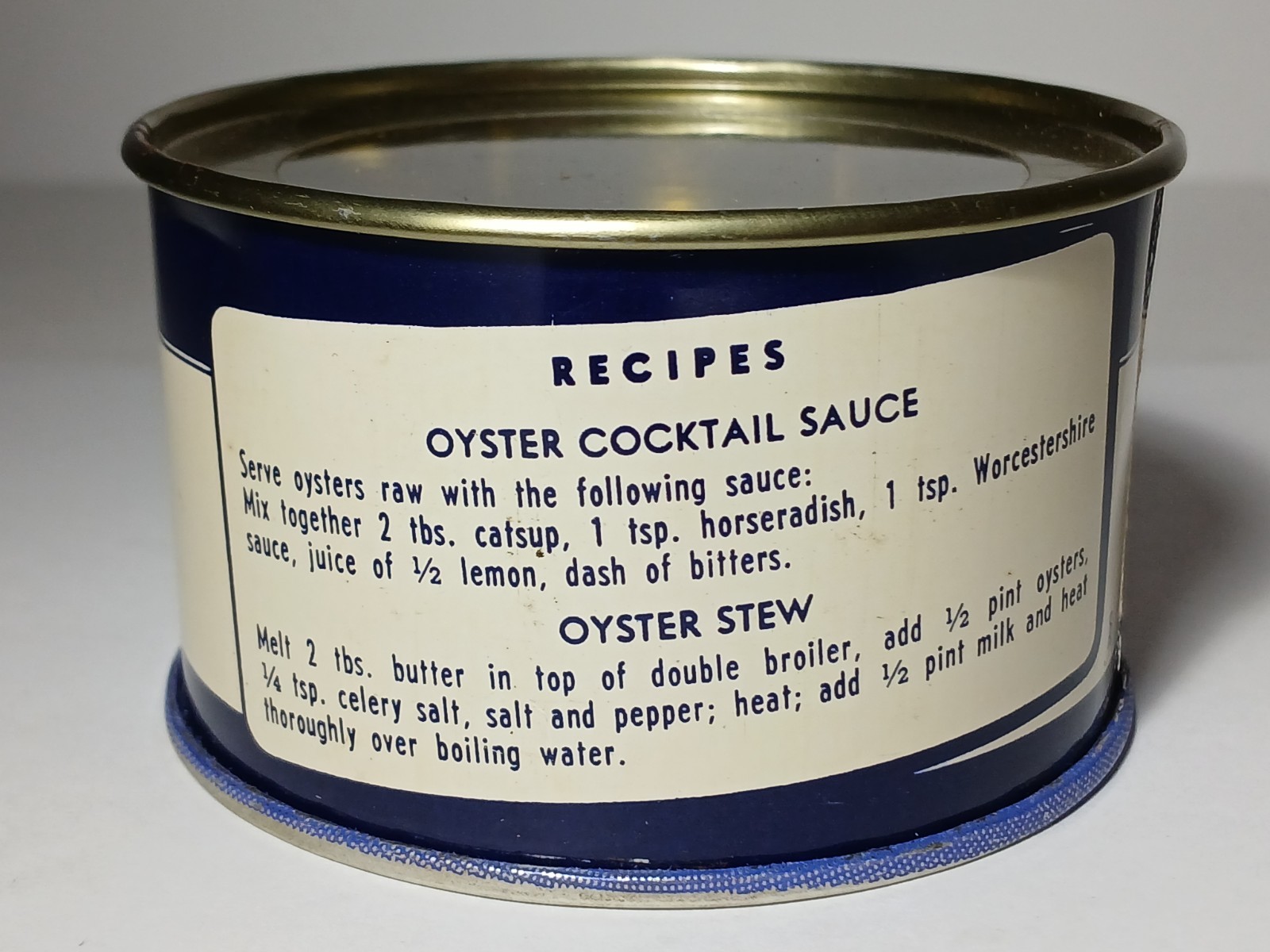 New 1960s Vintage Oyster Can Graphic Tin Can Lid Chef Graphic Bon Secour Alabama