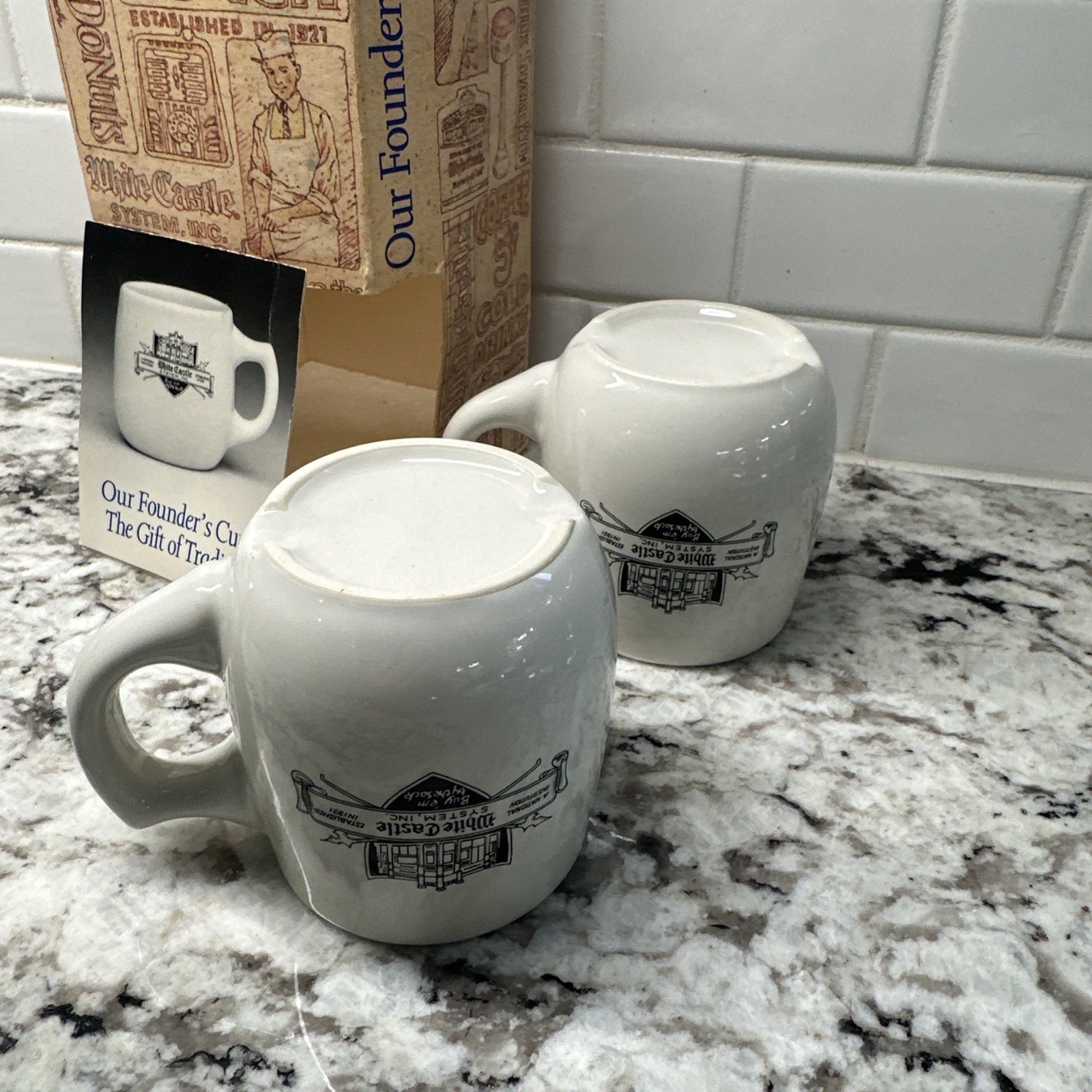 White Castle “Our Founder’s Cup” Coffee Mug Set of 2 – Ashtray Bottom New W/Box