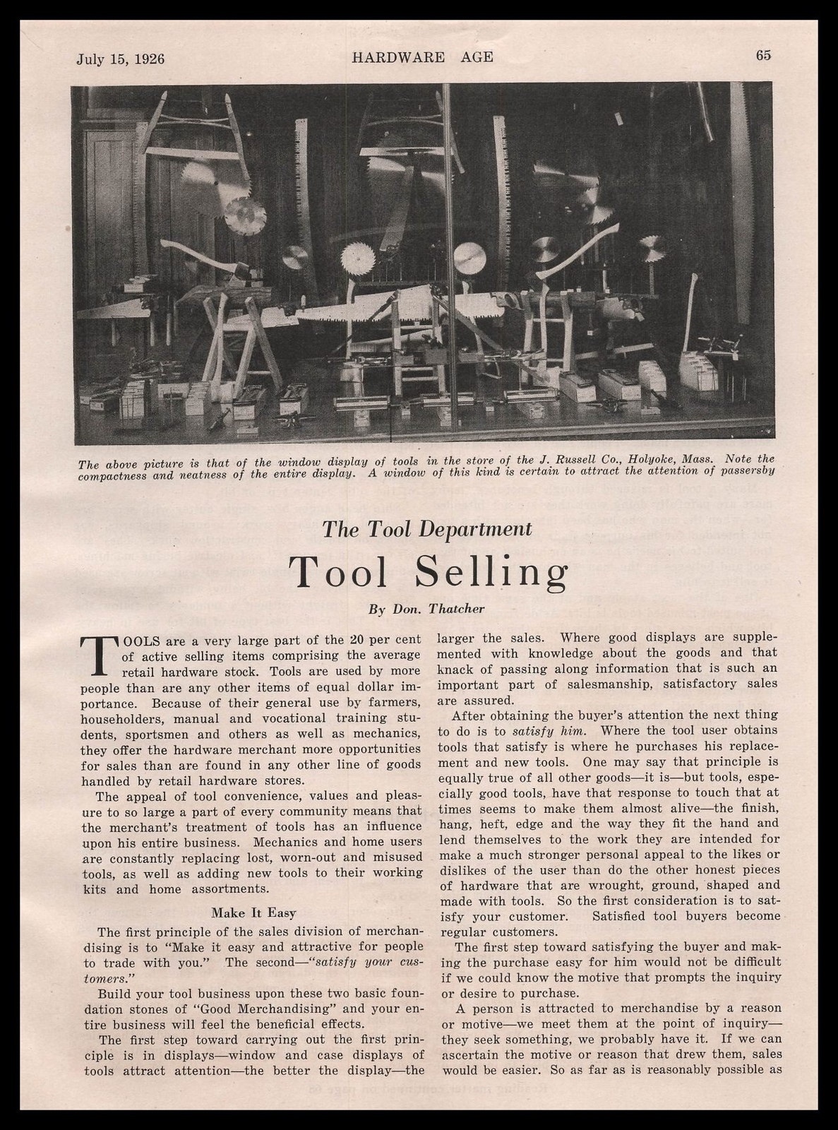 1926 J. Russell Hardware Store Holyoke Massachusetts Photo And Article Print Ad