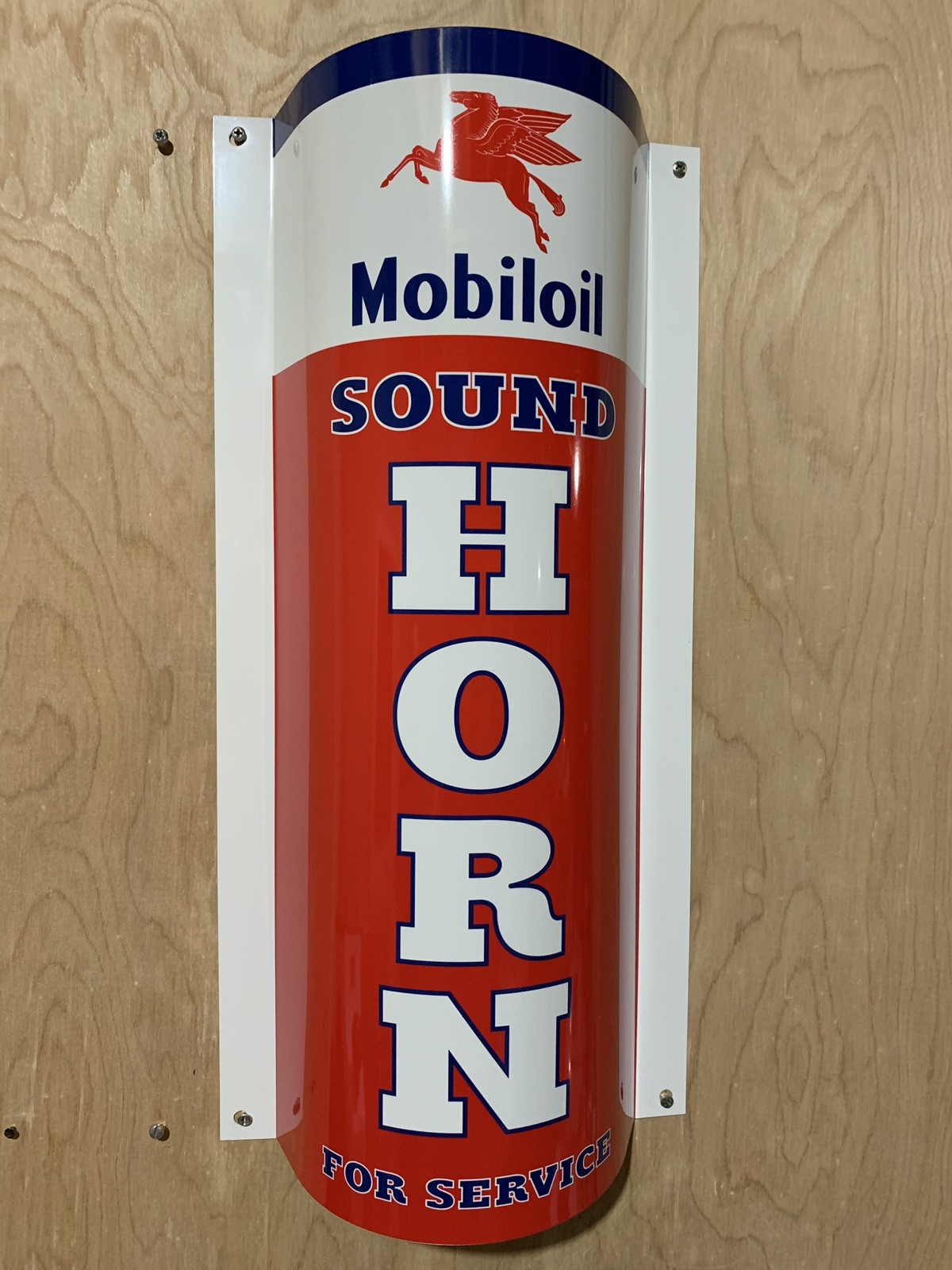 Mobiloil Mobilgas Mobil Sound Horn Service Curved Metal Gasoline Gas Oil Sign!!!