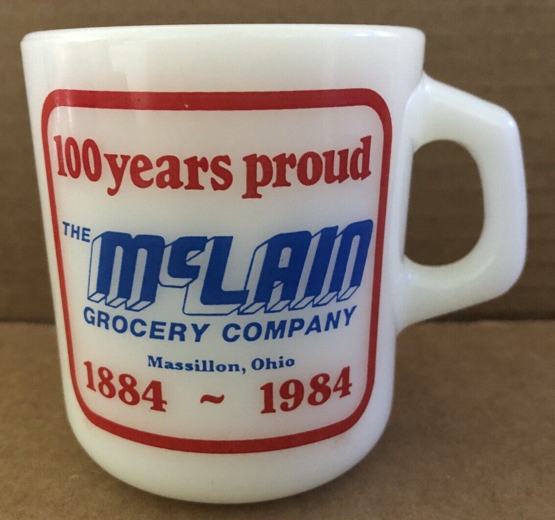 Vintage 1984 McLAIN GROCERY FLEMING COMPANY Glass Mug Massillon Oh 100 Years