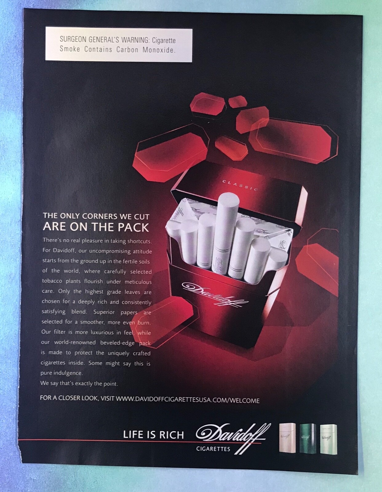vintage 2000s magazine print ad DAVIDOFF Cigarettes tobacco mancave decor