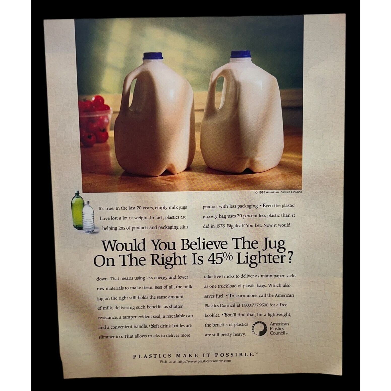 Plastics Make It Possible Vtg Magazine Print Ad 1990s American Plastics Council