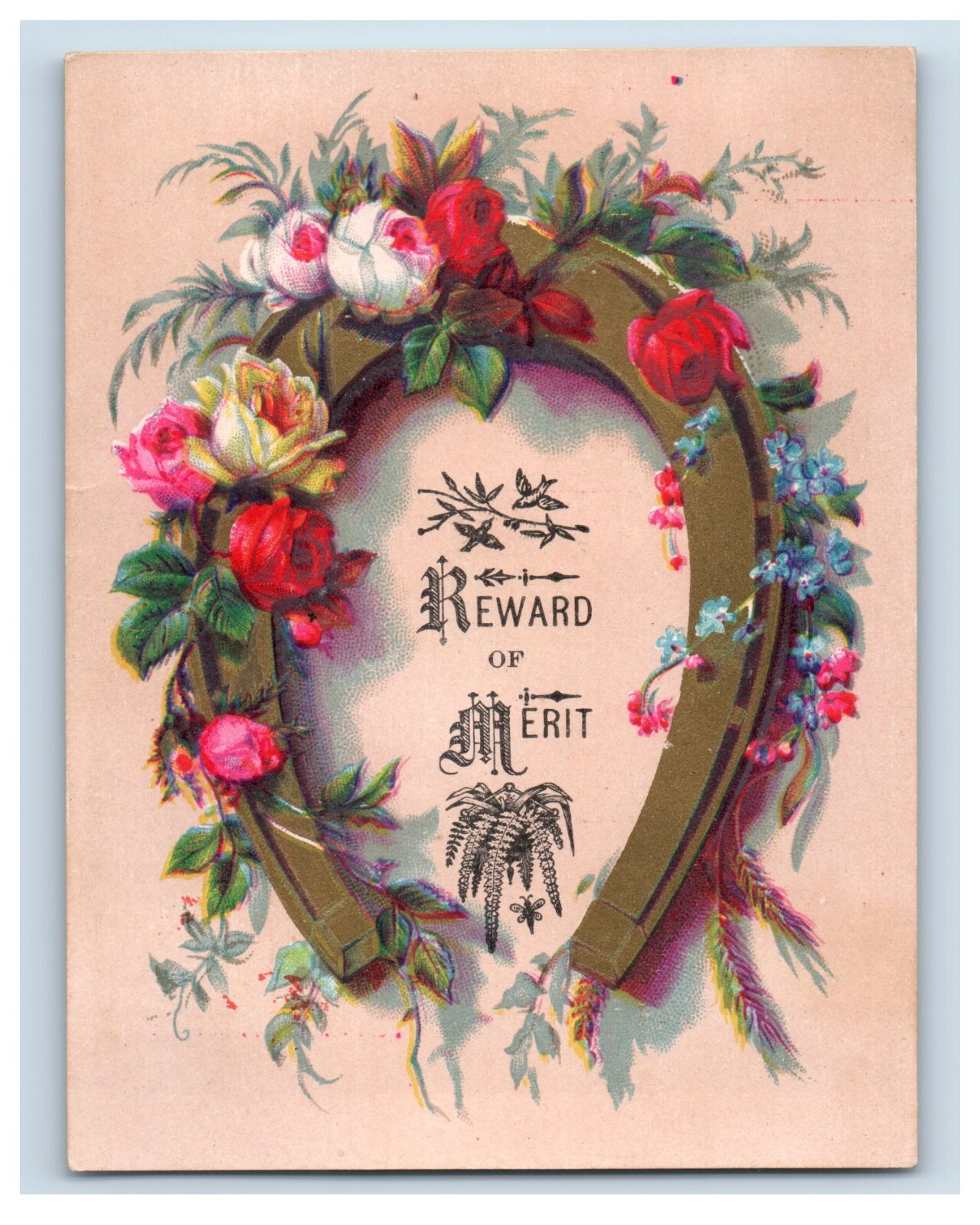 1880s Victorian Reward Of Merit Cards Colorful Parrot Horseshoe Lot Of 4 F132
