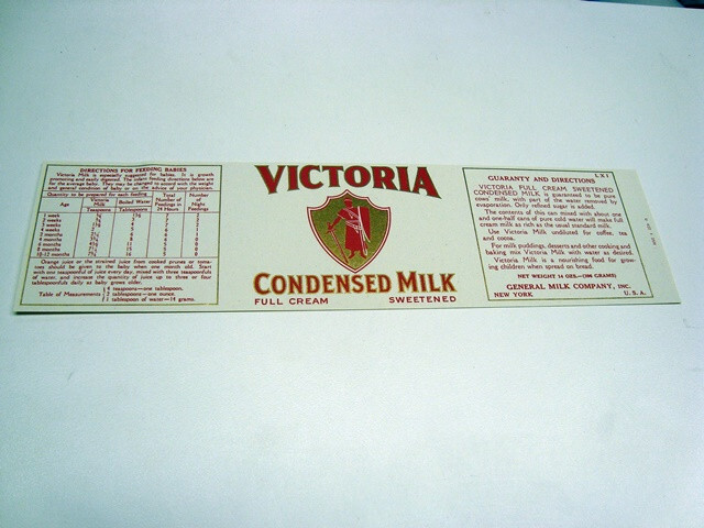 Circa 1930s Victoria Condensed Milk Label – 14 OZ, Unused, FREE SHIPPING