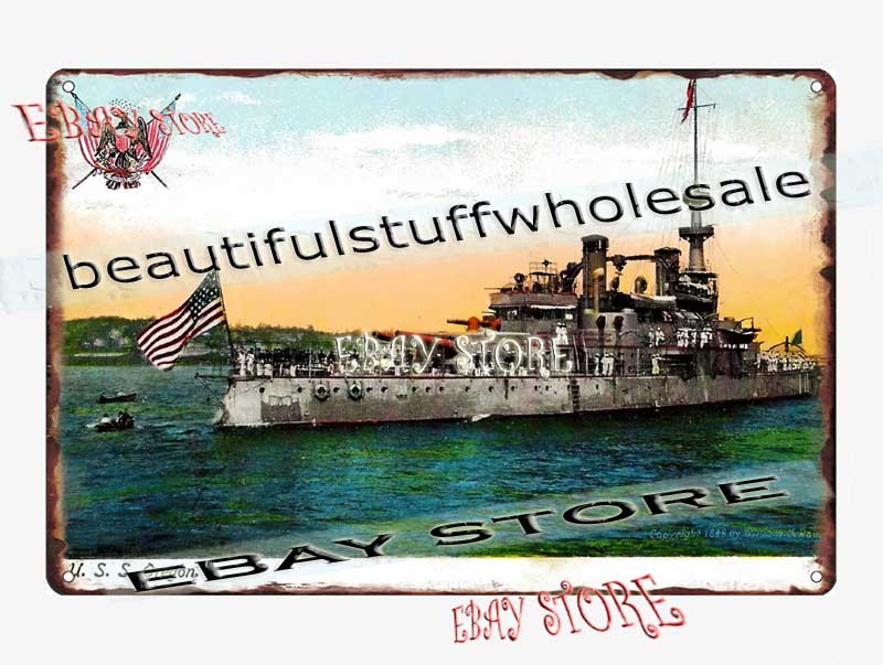 1896 USS Oregon Battleship Navy Vintage Postcard Tin Sign kitchen wall hangings
