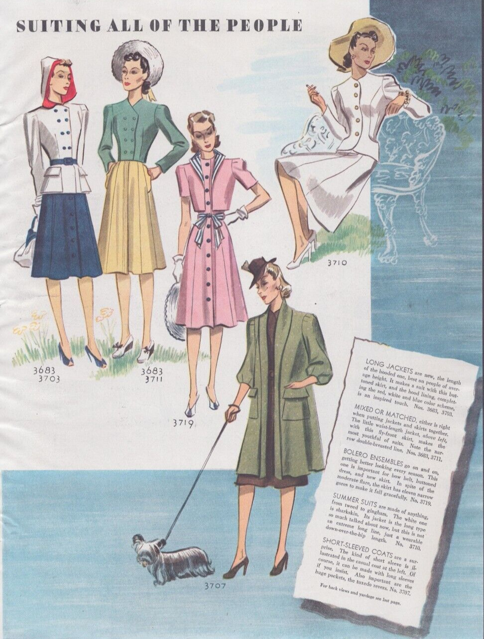 1940 PRINT AD McCall Sewing Patterns Suiting People Fashion Illustration Dog