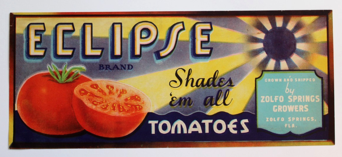 Original ECLIPSE tomato crate label Zolfo Springs Growers Zolfo Springs Florida