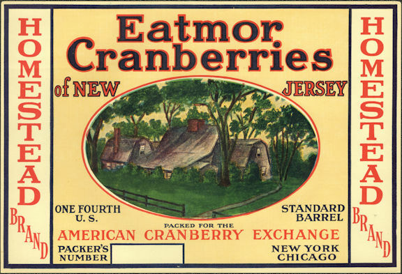 1920 Homestead Brand Cranberries 1/4 Barrel Label – New Jersey “USA”