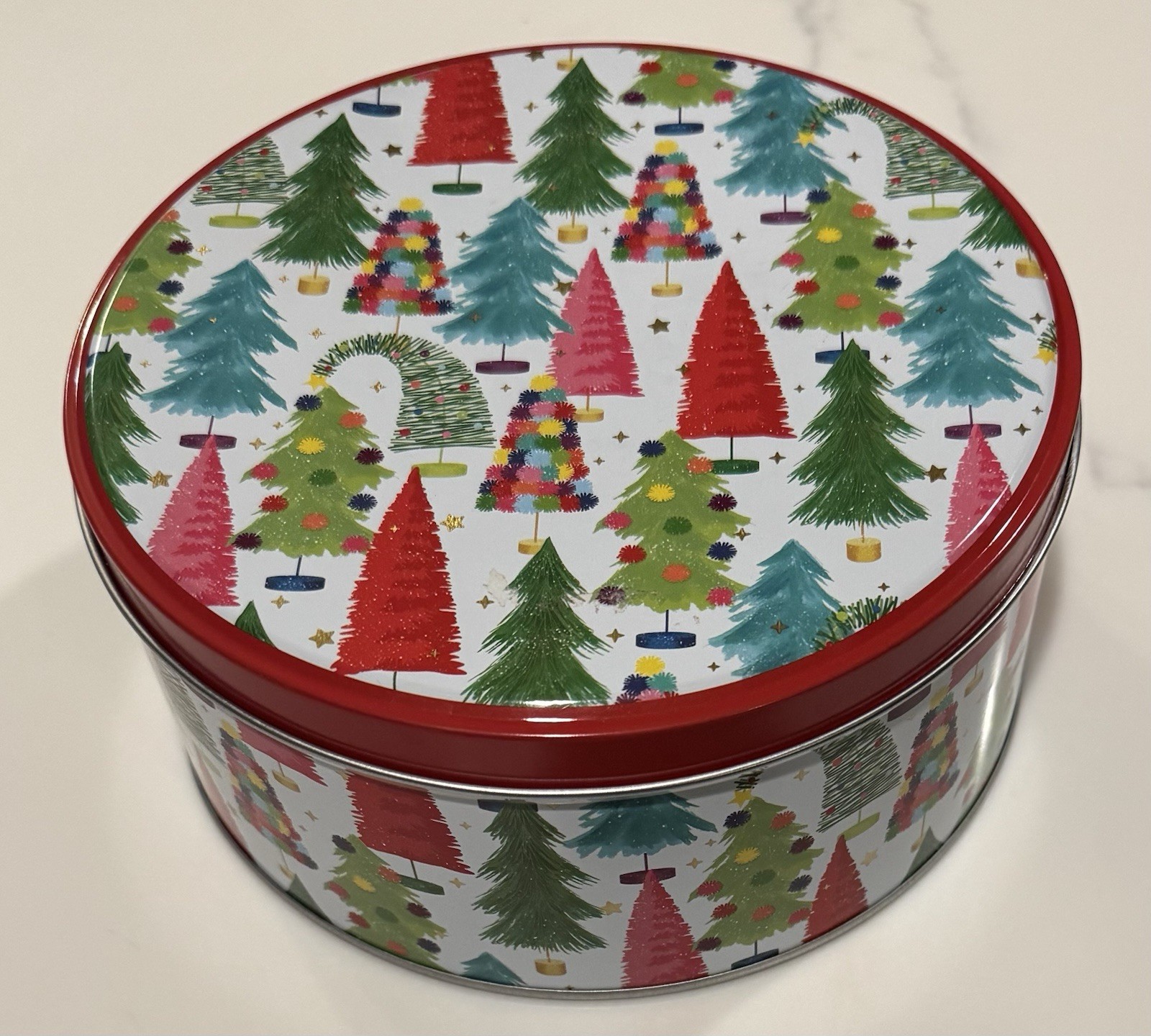 6″ Round Metal Colorful Christmas Trees Party Tin Food Safe