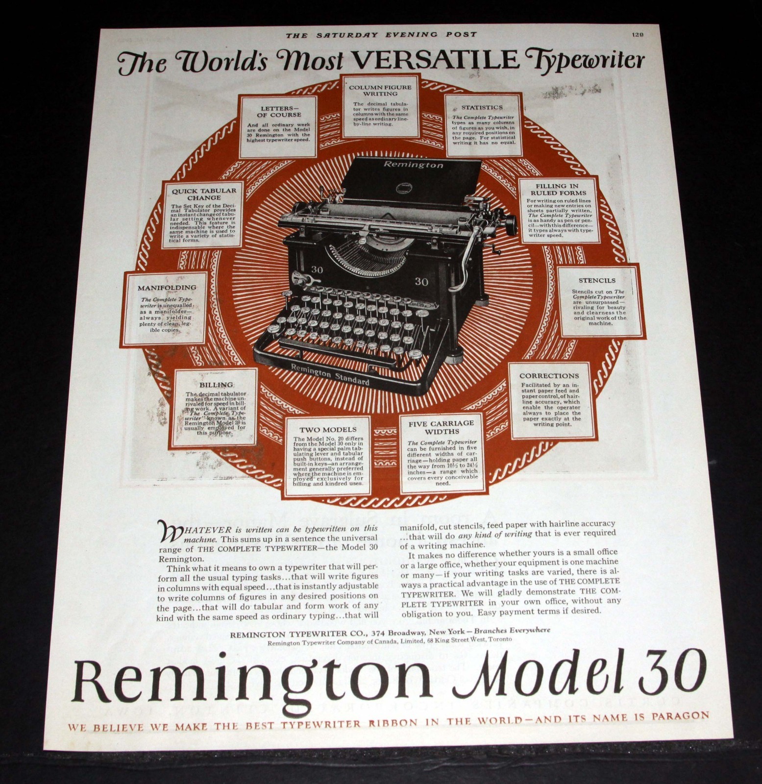 1925 OLD MAGAZINE PRINT AD, REMINGTON MODEL 30 TYPEWRITER, THE MOST VERSATILE!