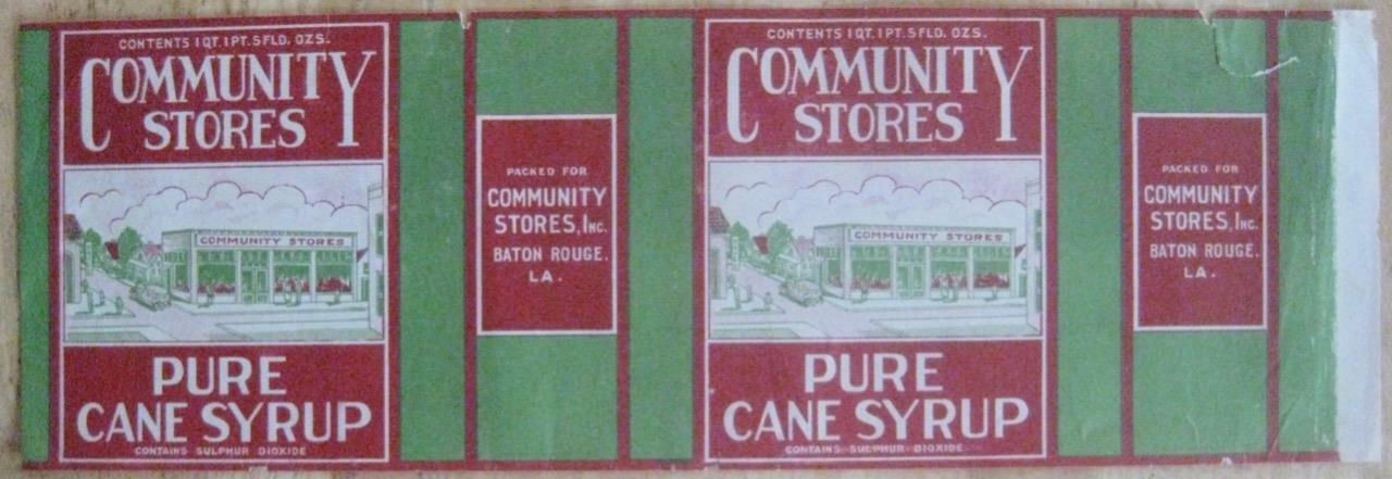 Community Stores Pure Can Syrup Label Walle Litho New Orleans box label