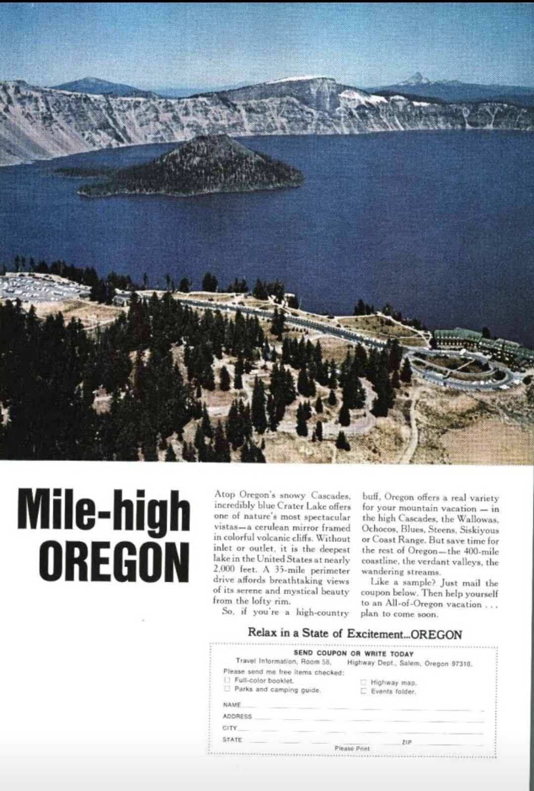 1968 Oregon State Vacation Vintage Color Print Ad Travel Ephemera Tourism