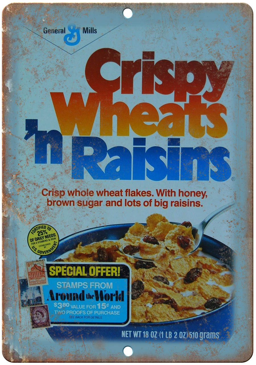 Crispy Wheats N Raisins Cereal Box Art 12″ x 9″ Reproduction Metal Sign N379