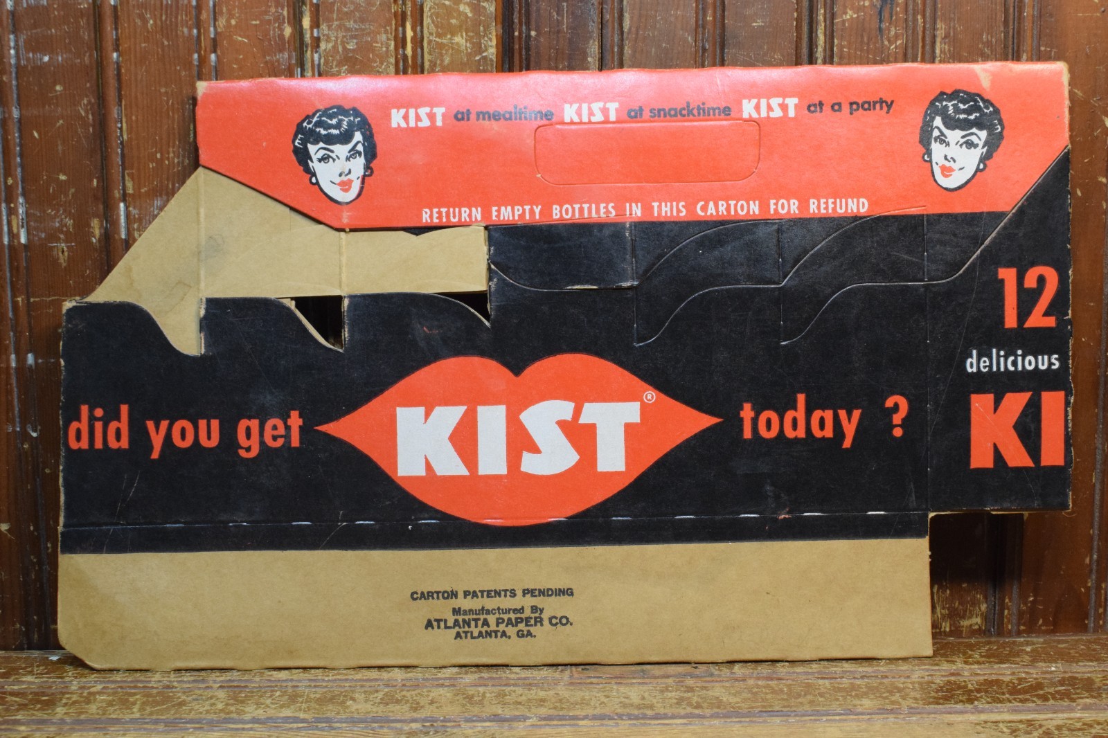 KIST ORANGE BEVERAGES DRINK TWELVE PACK BOTTLE CARRIER SIGN VINTAGE 1940s 1950s