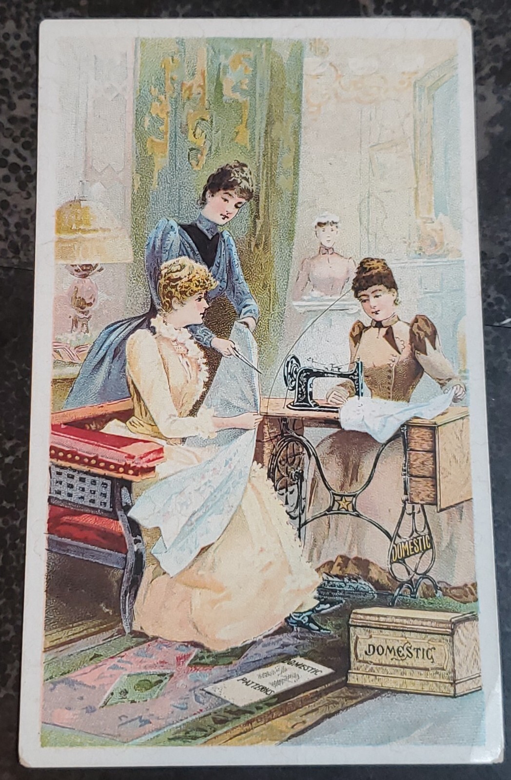 VTG 1900’s Domestic Sewing Machine Co NYC Trade Card w Pattern Designs PA