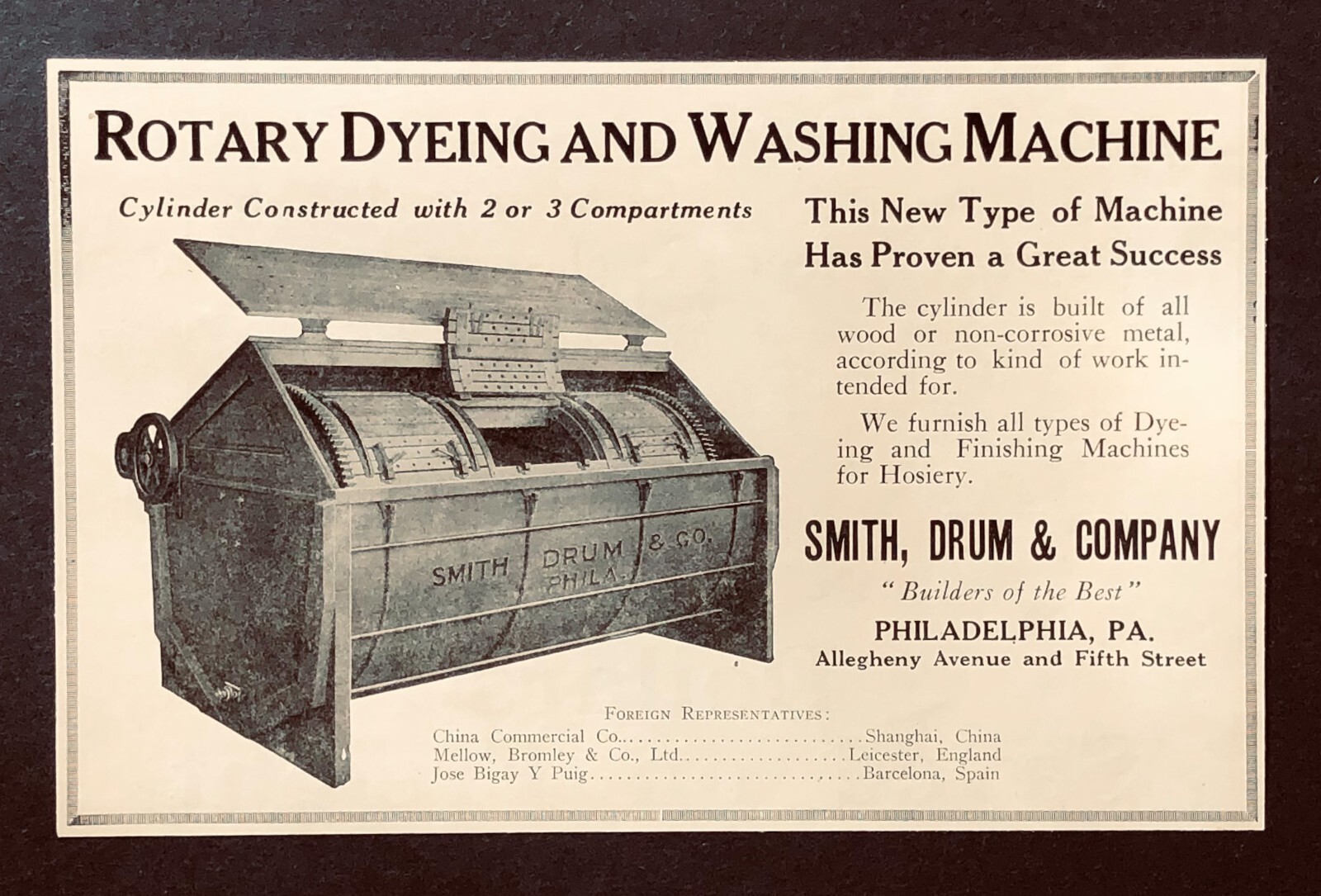 1921 Rotary Dyeing Washing Machine Advertisement Smith Drum Co Antique Print AD