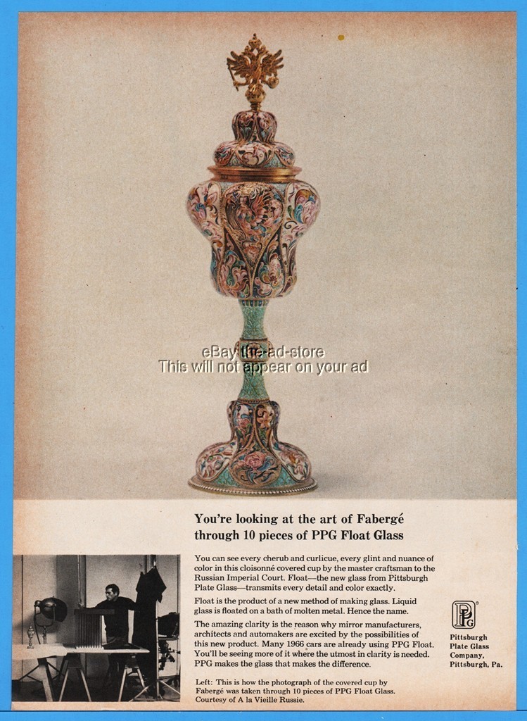 1966 PPG Pittsburg Plate Glass Faberge Cloisonne Covered Cup Cherub Gold ad