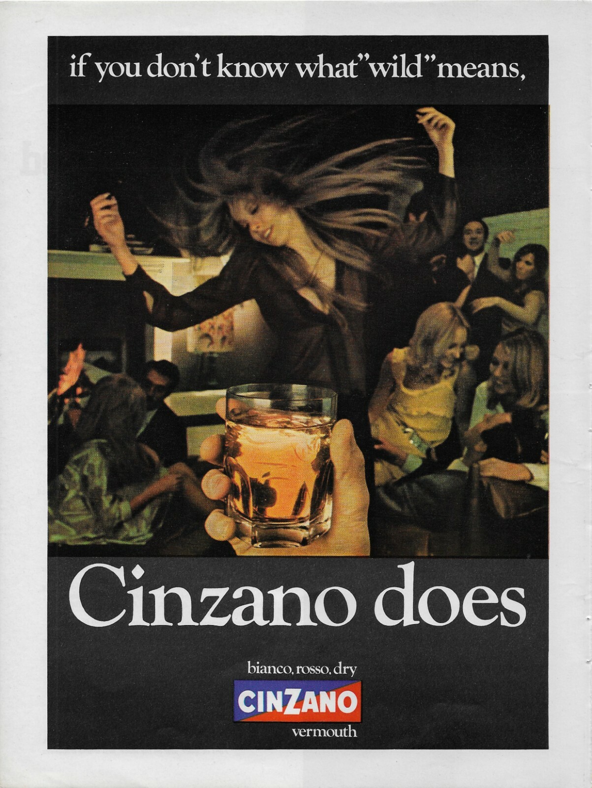 1969 Cinzano Vermouth Bianco Rosso dry What Wild Means Girl Vintage Print Ad