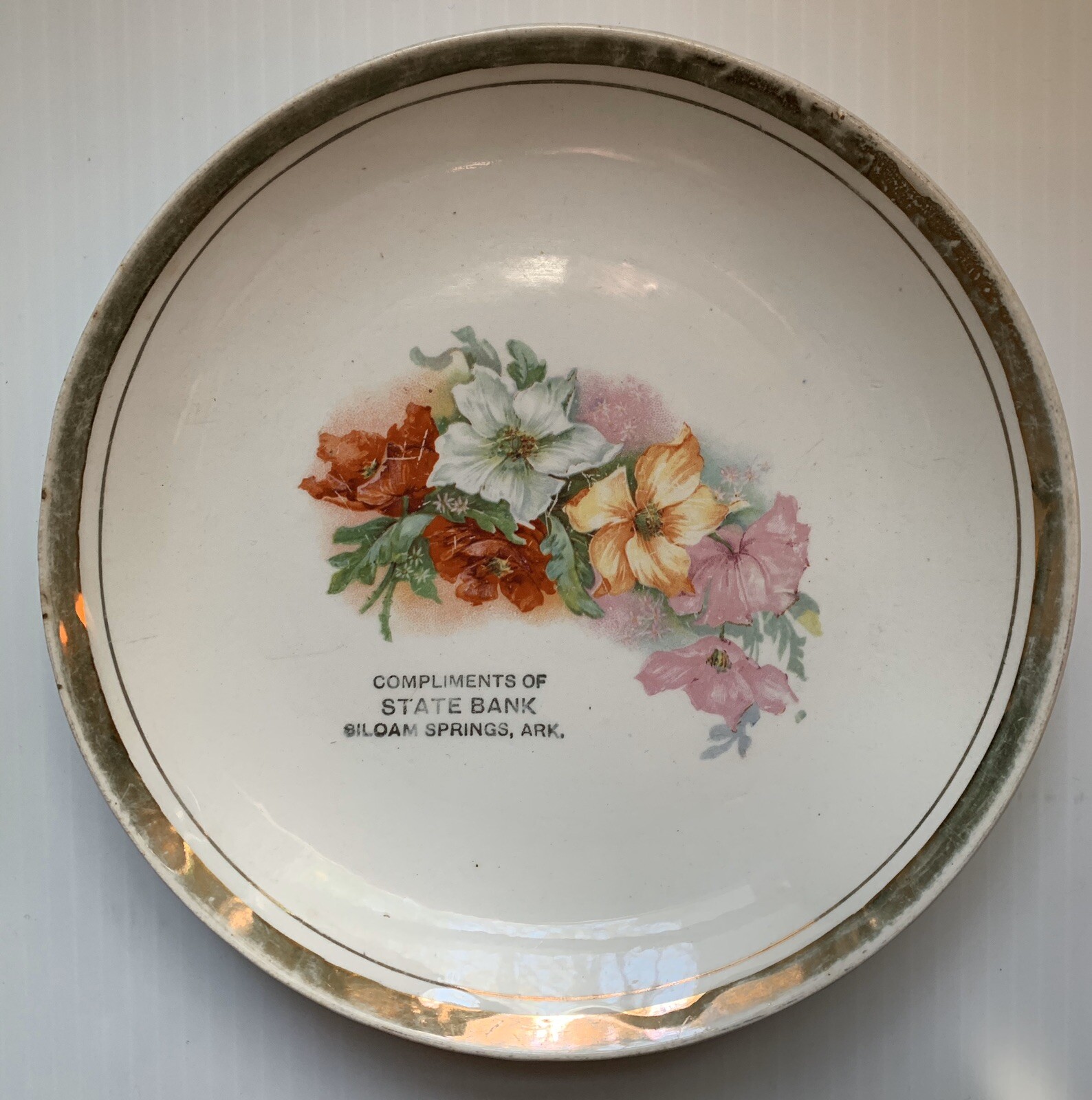 1900s 1910s STATE BANK ADVERTISING PLATE, ROSES, SILOAM SPRINGS, AR