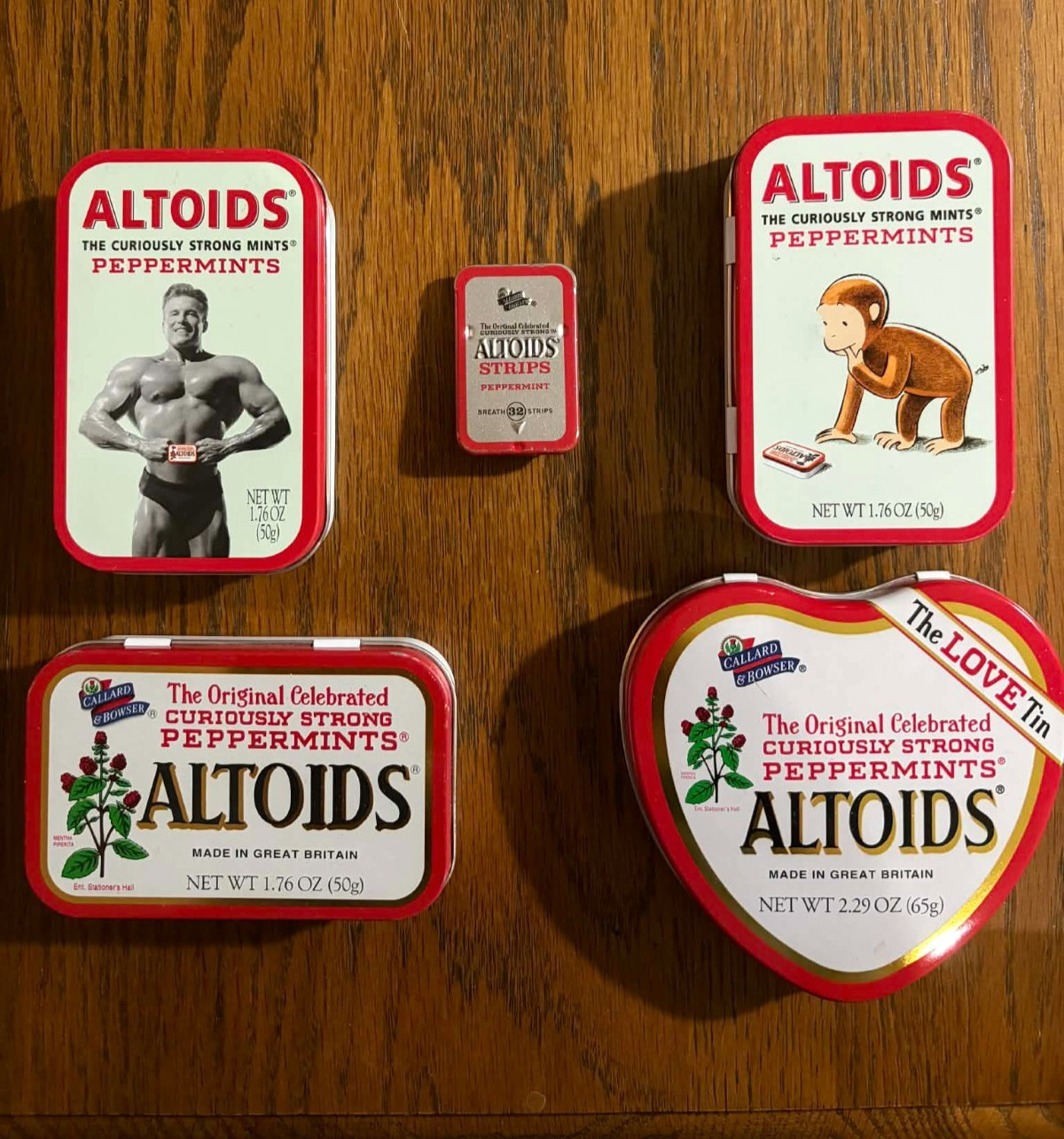 Vintage set of Five (5) Altoid tins in various sizes