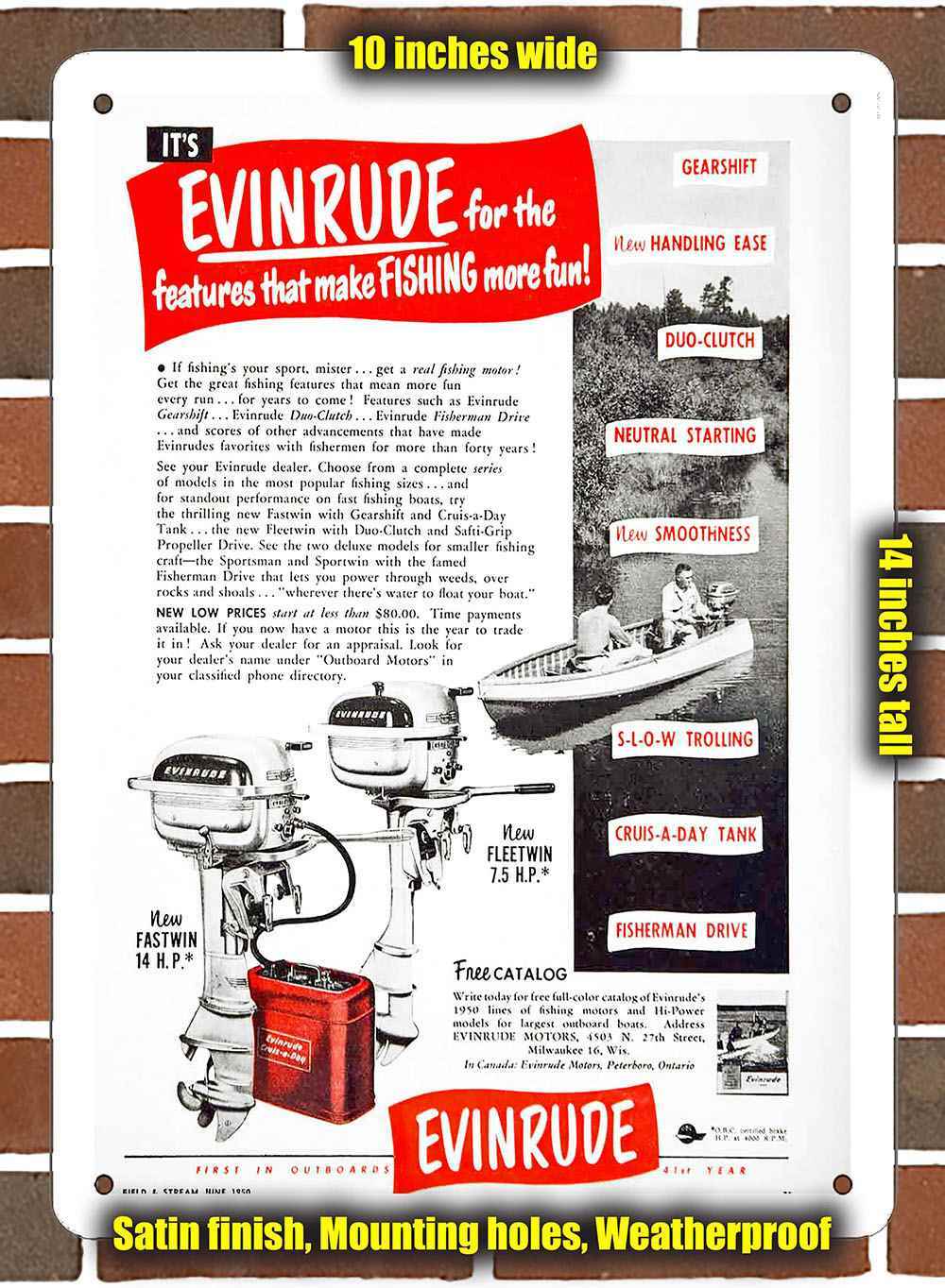 Metal Sign – 1950 Evinrude Outboard Boat Motors2- 10×14 inches