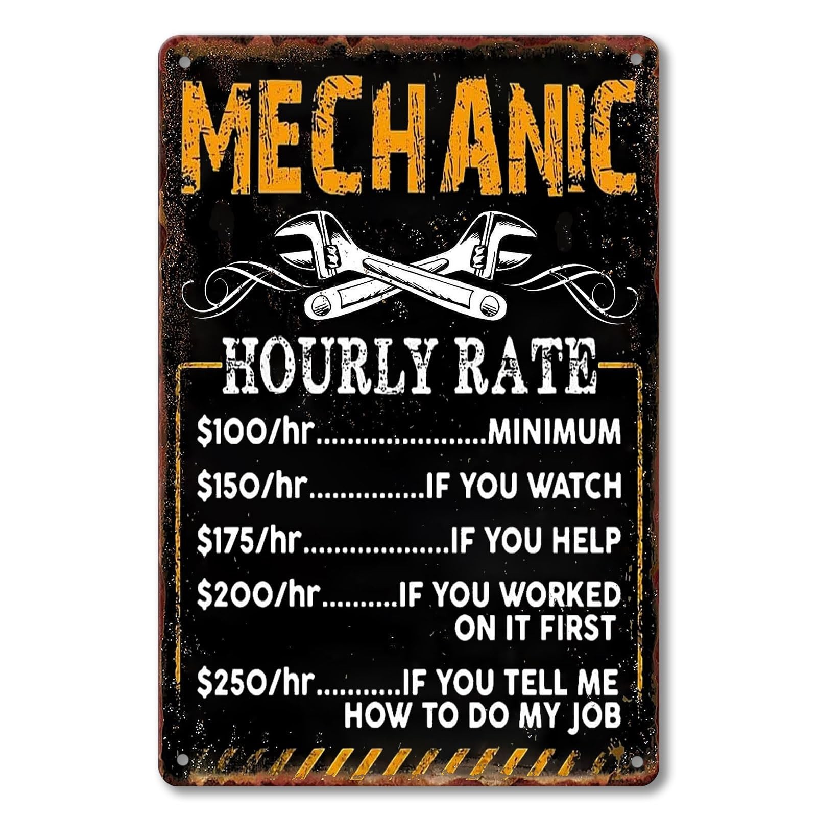 Funny Mechanic Shop Sign Mechanic Hourly Rate Metal Tin Sign Vintage Garage S…