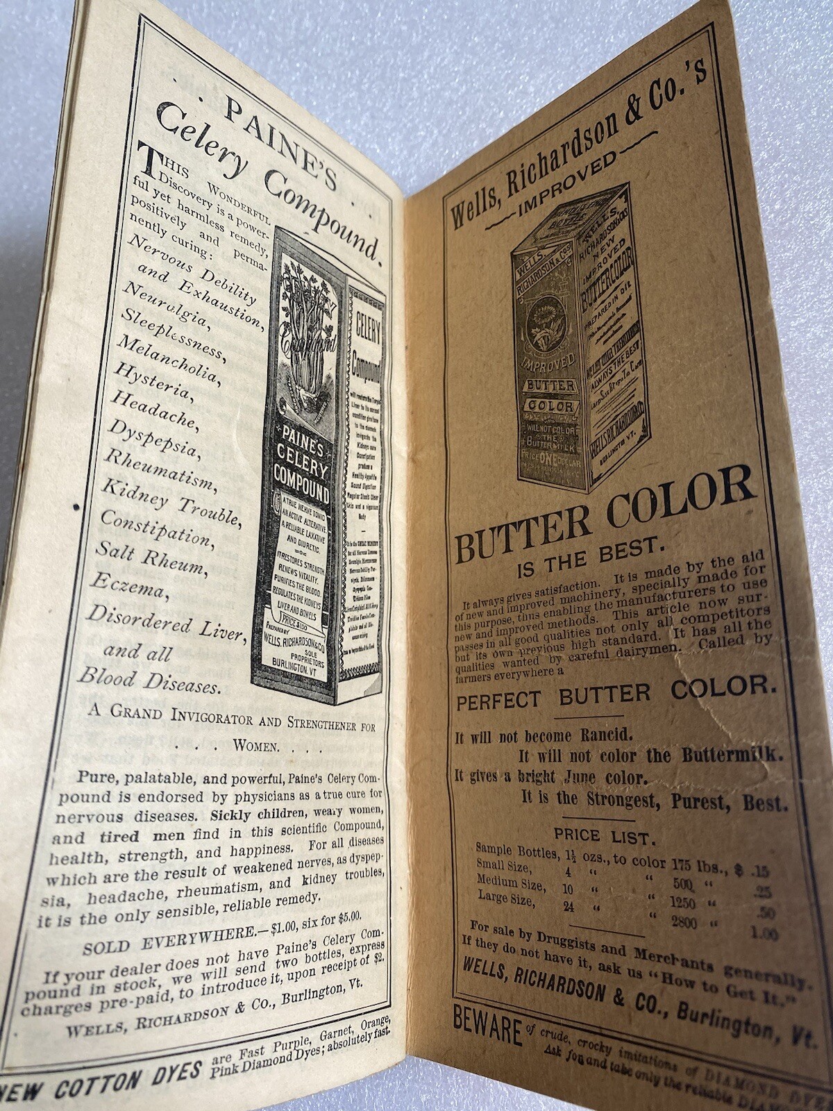 Vtg 1893 Wells Richardson Co Butter Color Dairyman’s Account Calendar Pamphlet