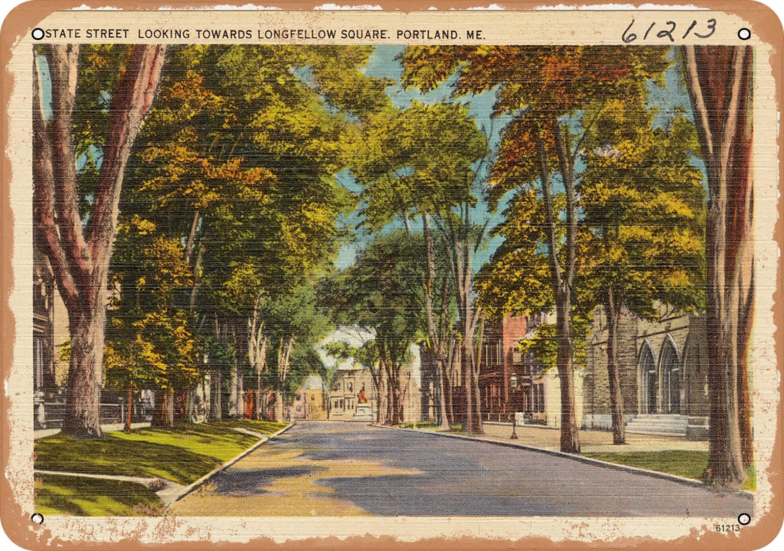 METAL SIGN – Maine Postcard – State Street looking towards Longfellow Square, P