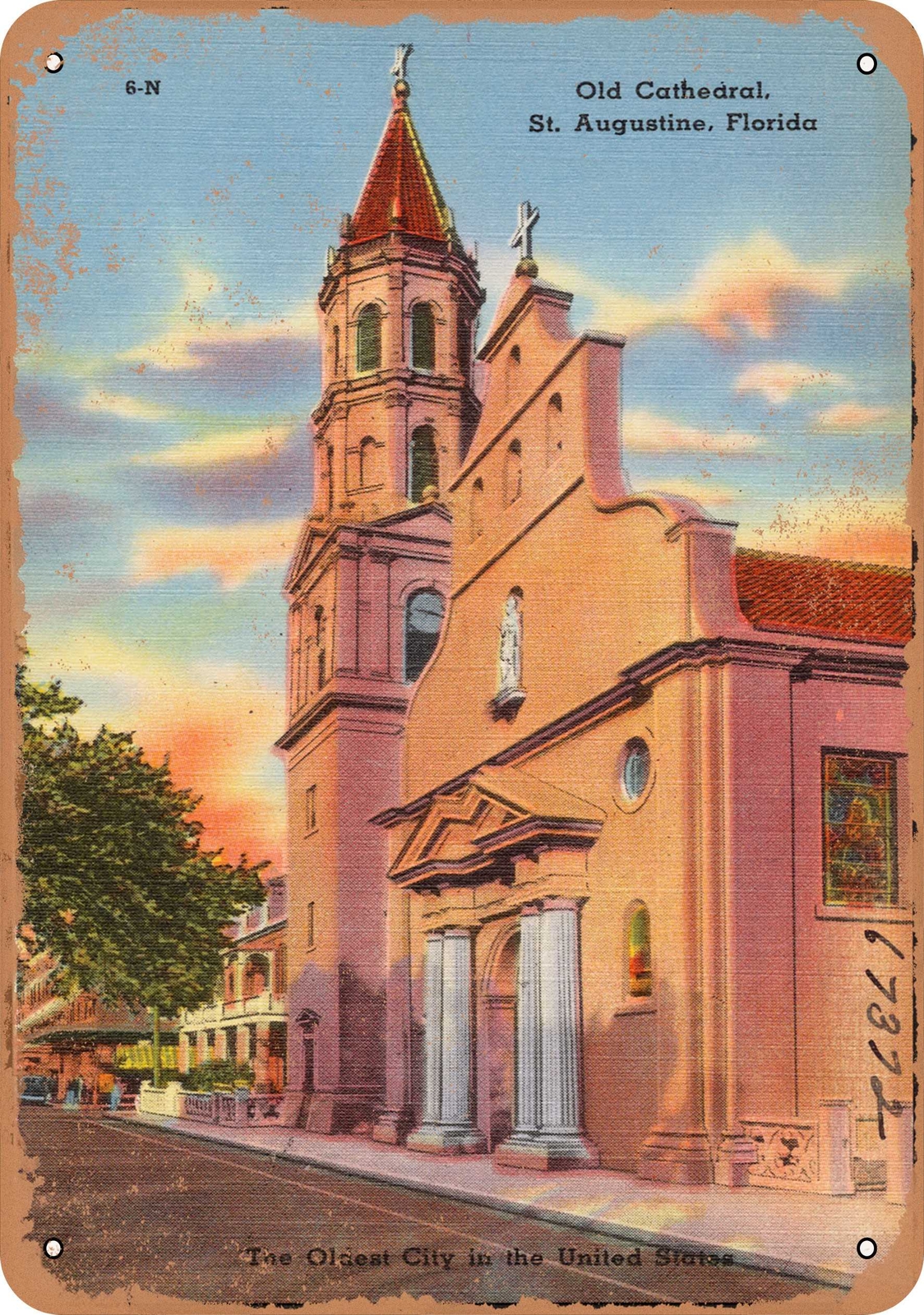 METAL SIGN – Florida Postcard – Old cathedral, St. Augustine, Florida, the olde