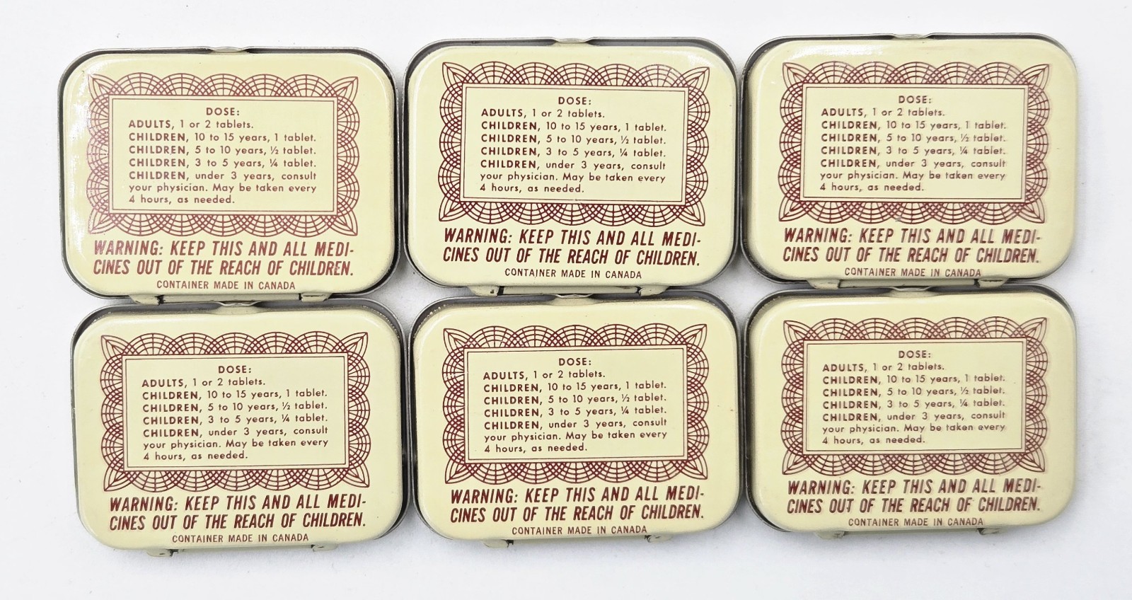 Vtg 1939 Certified Brand Aspirin Counter Display Box Cardboard Sign & 6 Tins